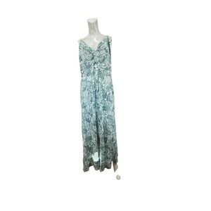 Sleeveless Teal Patterned Maxi Dress
